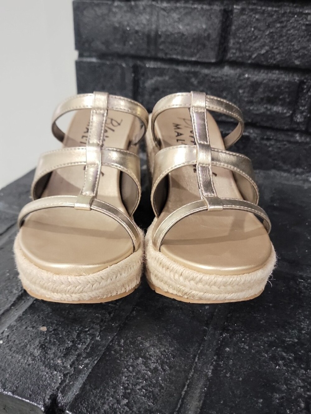 Metallic Gold Espadrille Wedge Sandals for Women - Picture 3 of 8